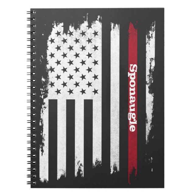 Distressed USA Flag Red Stripe Personalised Name Notebook (Front)
