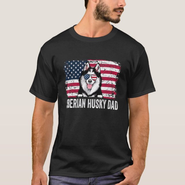 Distressed Usa Flag Siberian Husky Dad Fathers Day T-Shirt (Front)