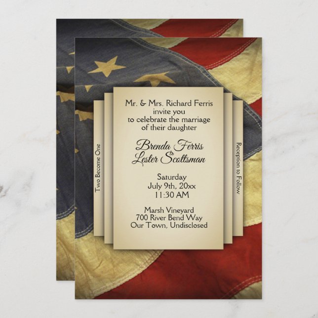 Distressed USA Flag Wedding Invitation (Front/Back)