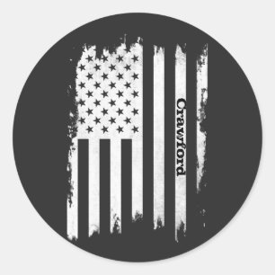 Distressed USA Flag White Stripe Personalised Name Classic Round Sticker