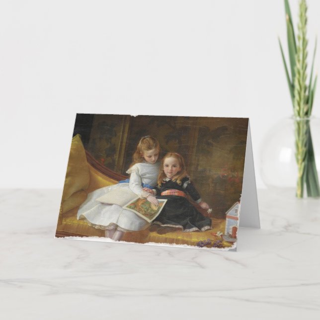 Distressed Victorian Two Young Girls Greeting Card (Front)