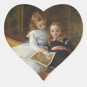 Distressed Victorian Two Young Girls Heart Sticker