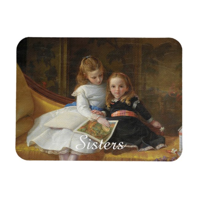 Distressed Victorian Two Young Girls Photo Magnet (Horizontal)