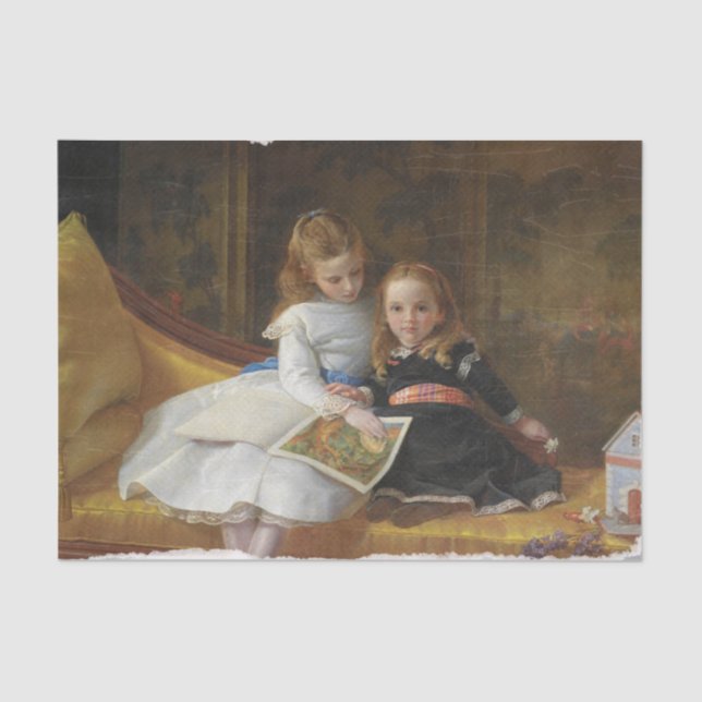 Distressed Victorian Two Young Girls Tissue Paper (Front)