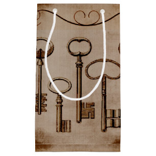 Distressed Victorian Vintage Antique Skeleton Keys Small Gift Bag
