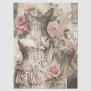 Distressed Victorian Vintage Dress Collage & Roses Tissue Paper