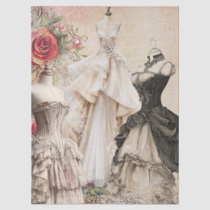 Distressed Victorian Vintage Floral Dress Collage Tissue Paper