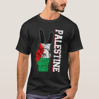 Distressed Victory Two Fingers Palestine Flag Patr T-Shirt