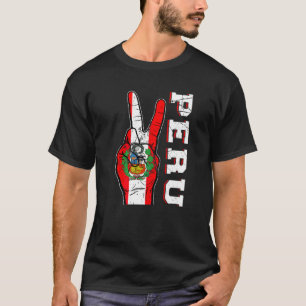 Distressed Victory Two Fingers Peru Flag Patriotic T-Shirt