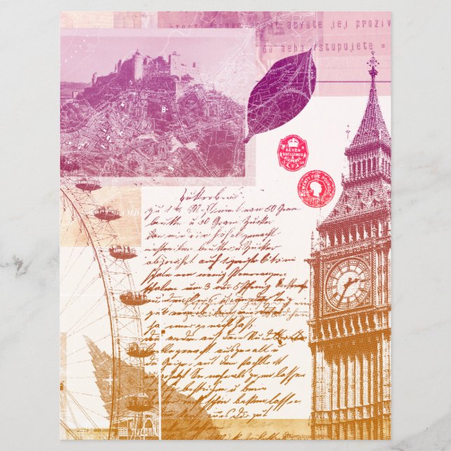 Distressed Vintage Big Ben Journal Scrapbook Paper (Front)