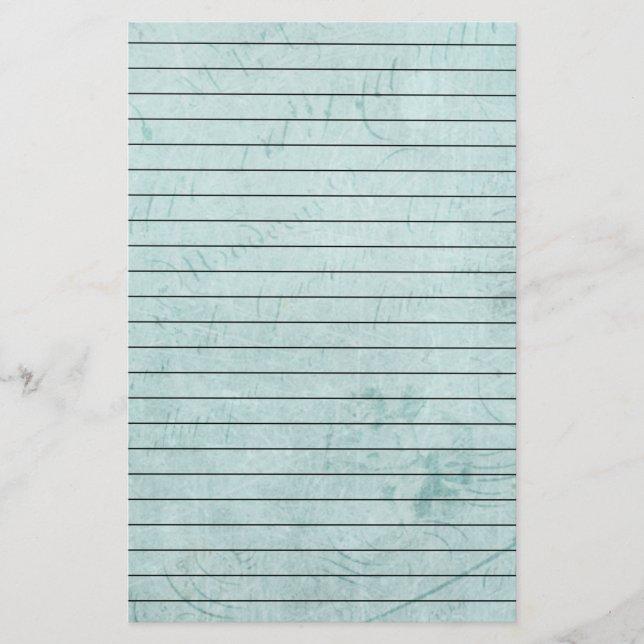 Distressed Vintage Blue With Writing and Lines Stationery (Front)