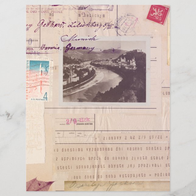 Distressed Vintage Collage Travel Scrapbook Paper (Front)