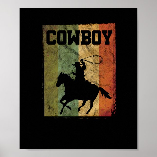 Distressed Vintage Cowboy Rodeo Horse Riding Poster (Front)