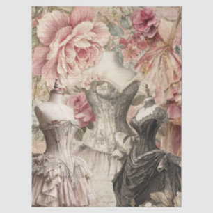 Distressed Vintage Dress Collage &  Pink Roses Tissue Paper