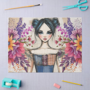 Distressed Vintage Floral Dress Ephemera Tissue Paper