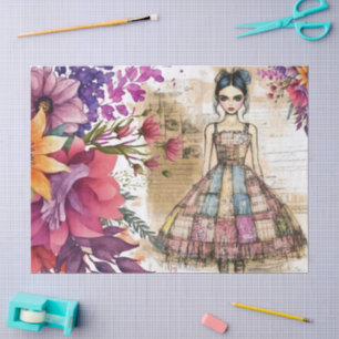 Distressed Vintage Floral Dress Ephemera  Tissue Paper