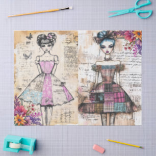 Distressed Vintage Floral Dress Ephemera  Tissue Paper