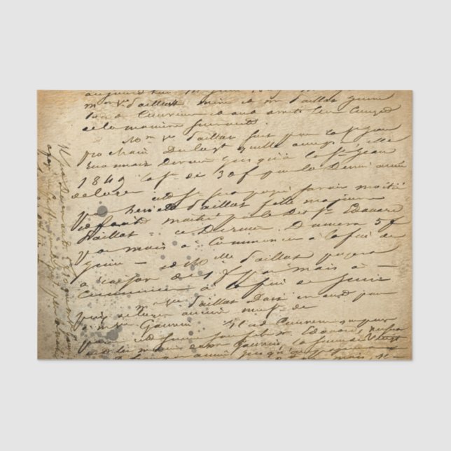 Distressed Vintage Hand Written Script Decoupage Tissue Paper (Front)