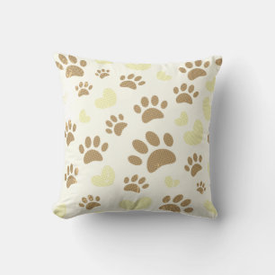 Distressed Vintage Sepia Dog Paw Prints And Hearts Cushion