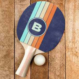 Distressed Vintage Style Retro Stripe with Initial Ping Pong Paddle