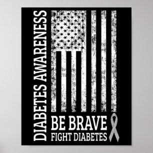 Distressed Vintage Usa Flag Diabetes Awareness  Poster