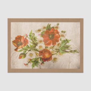 Distressed Vintage Victorian Botanical Red Poppy Tissue Paper