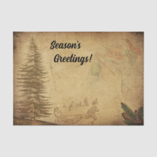 Distressed Vintage Xmas Tree Season's Greetings Tissue Paper