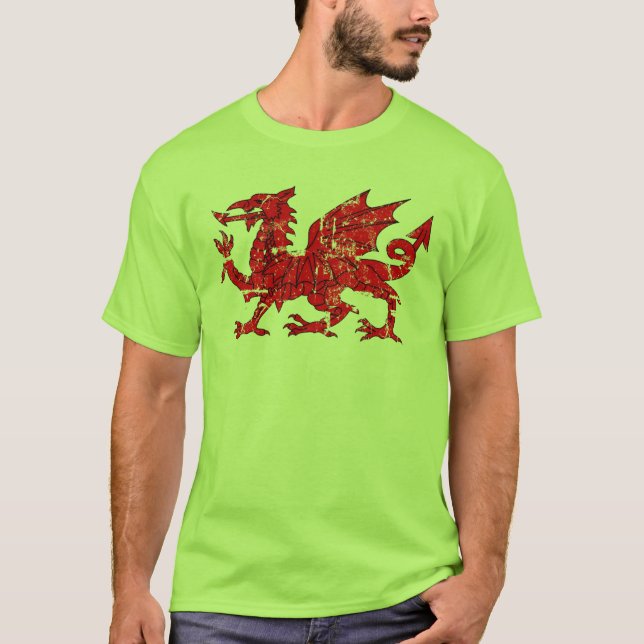 distressed wales flag dragon T-Shirt (Front)