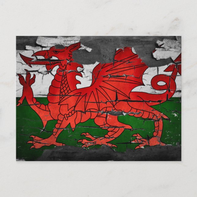 distressed wales flag postcard (Front)