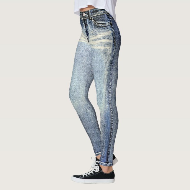 Distressed Wash Jeans All-Over Printed Leggings (Left)