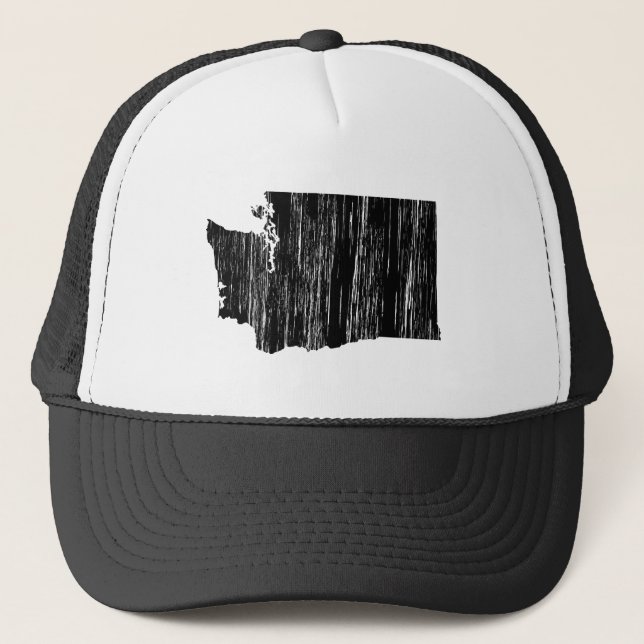 Distressed Washington State Outline Trucker Hat (Front)