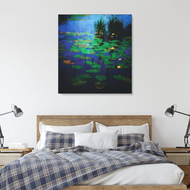Distressed Water Lily Flowers on Water in Marsh Canvas Print (Insitu(Bedroom))