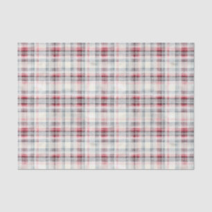 Distressed Watercolor Christmas Plaid on White BG Tissue Paper