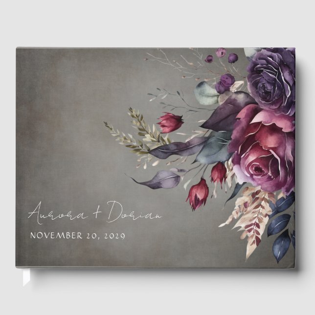 Distressed Watercolor Floral Wedding Guest Book (Front)