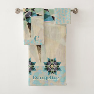 Distressed Watercolor Kaleidescope - Personalised Bath Towel Set