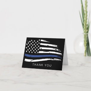 Distressed Watercolor Police Thin Blue Line Thank You Card