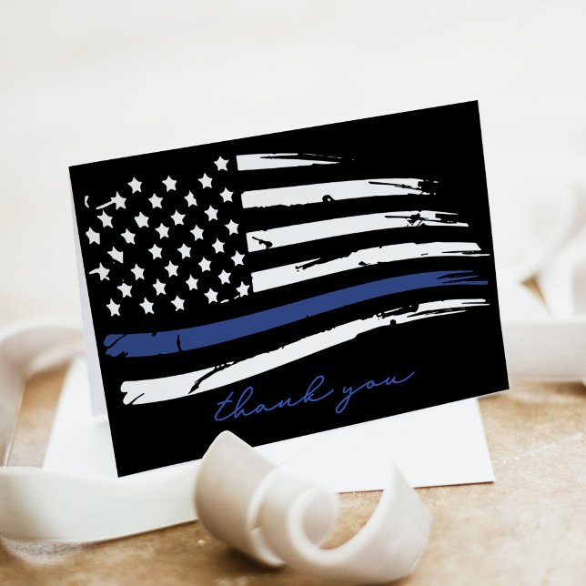 Distressed Watercolor Police Thin Blue Line Thank You Card (Creator Uploaded)