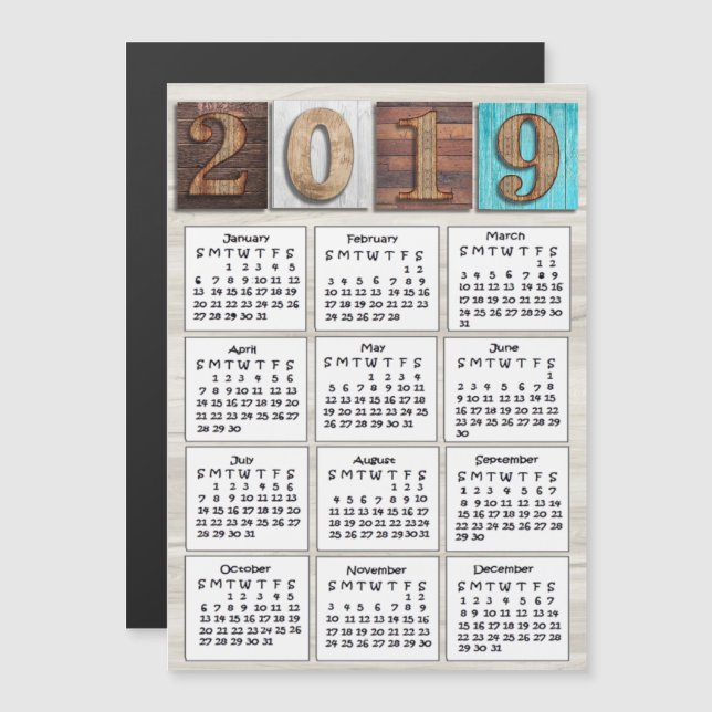 Distressed Weathered  Wood 2019 Calendar Magnetic Invitation (Front/Back)