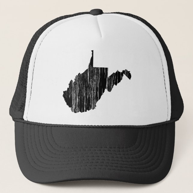 Distressed West Virginia State Outline Trucker Hat (Front)
