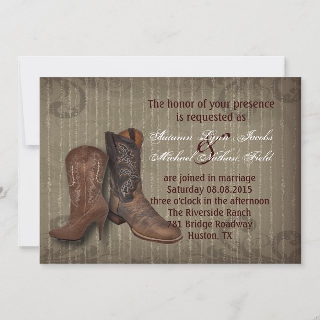 distressed western country cowboy wedding invitation (Back)