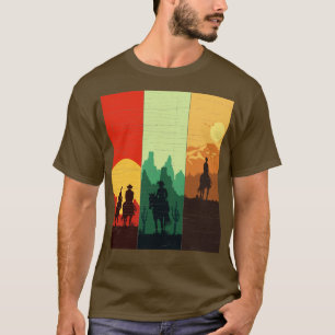 Distressed Western Cowboy riding horse in sunset m T-Shirt