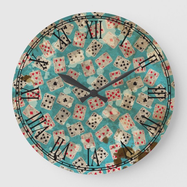 Distressed Wonderland Alice Pattern Large Clock (Front)