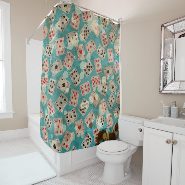 Distressed Wonderland Alice Pattern Shower Curtain (In Situ)