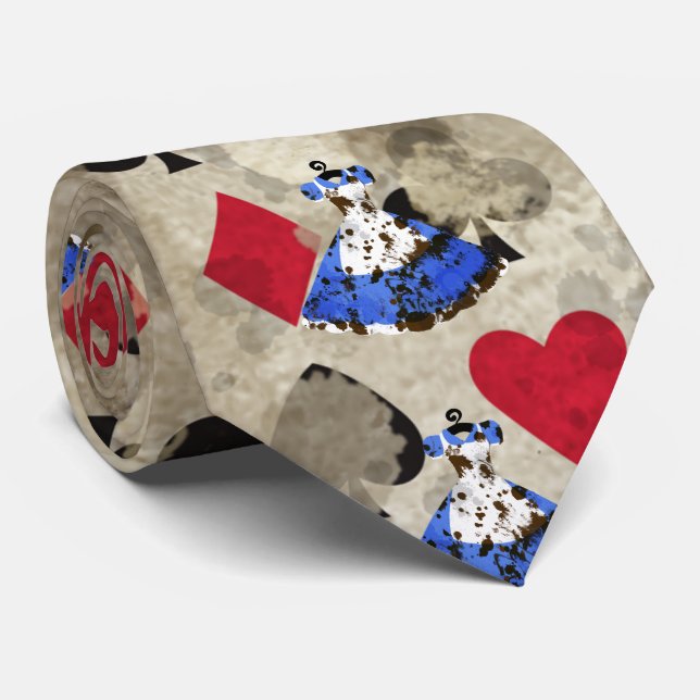 Distressed Wonderland Alice Pattern Tie (Rolled)