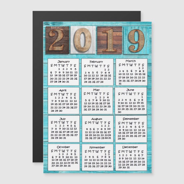 Distressed Wood 2019 Calendar Magnetic Invitation (Front/Back)