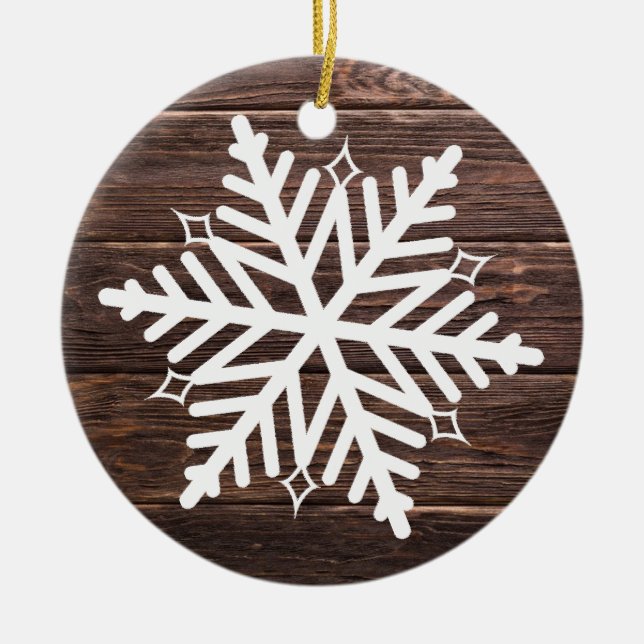 Distressed Wood Country Style Farmhouse Christmas Ceramic Tree Decoration (Front)