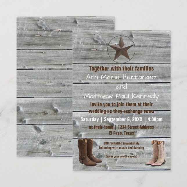 Distressed Wood Cowboy Boots-3x5Wedding Invitation (Front/Back)