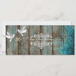 Distressed Wood & Doves Wedding RSVP w/ glitter Invitation