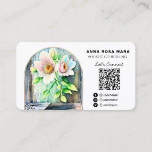*~* Distressed Wood Flowers LOGO AP49 QR Business Card
