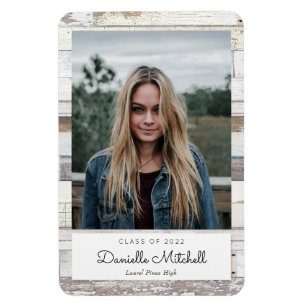 Distressed Wood Grad Photo Announcement Magnet